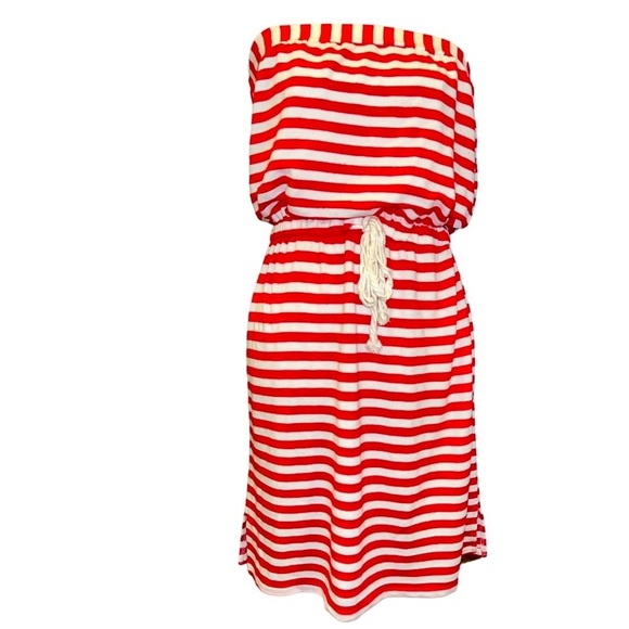 AKINI Red and White Striped Adjustable Waist Strapless Summer Dress Size XL - Picture 6 of 8